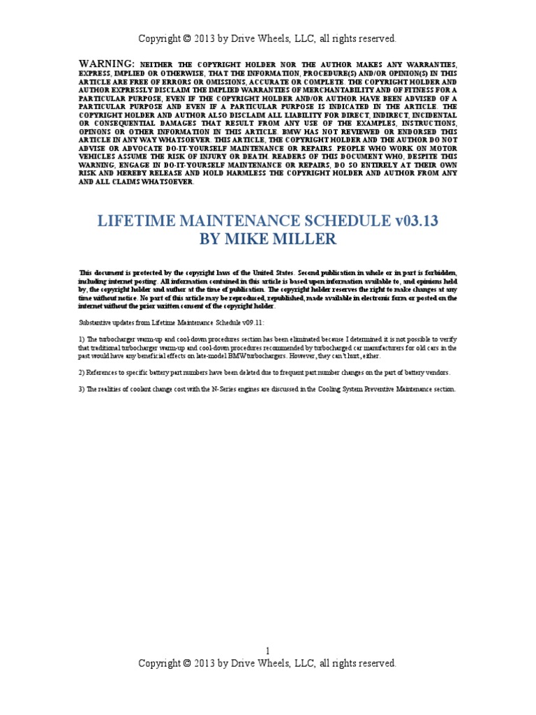 Bmw Lifetime Maintenance Schedule V03 13 Implied Warranty Copyright