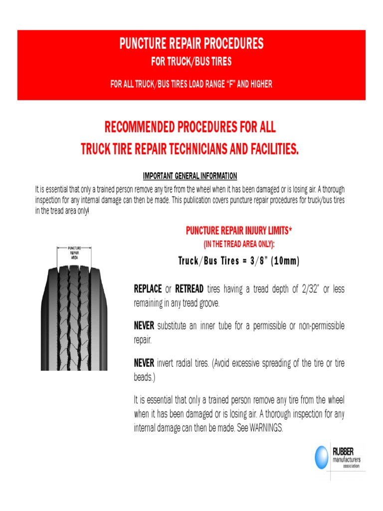 Puncture Repair Procedures for TruckBus Tires Tire Manufactured Goods