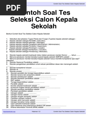 Download Soal Tes Kepala Sekolah Berprestasi