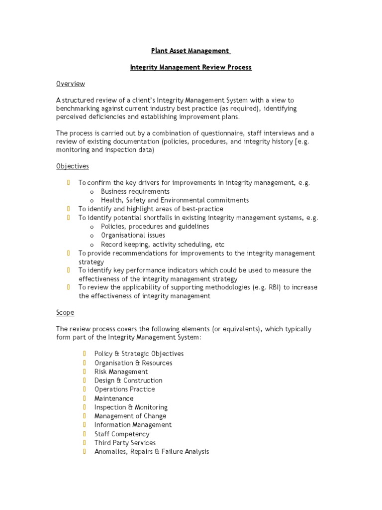 Integrity Management Review Process Guide | PDF | Audit | Risk Management