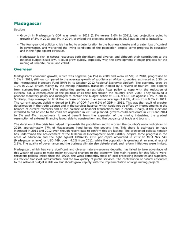 Madagascar 2013 Pdf Gross Domestic Product Current Account