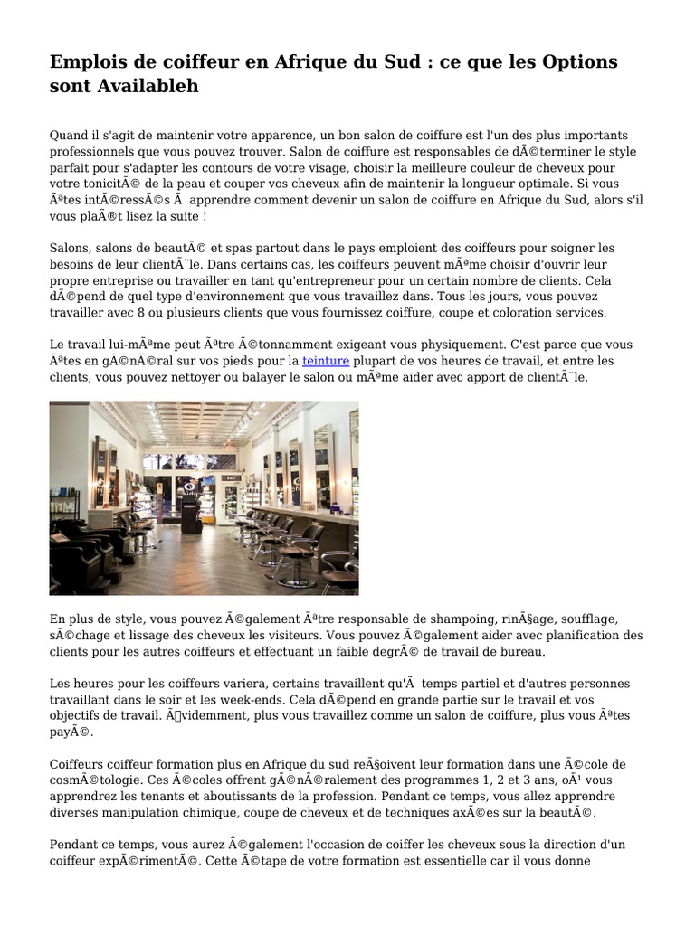 Emplois De Coiffeur En Afrique Du Sud Ce Que Les Options