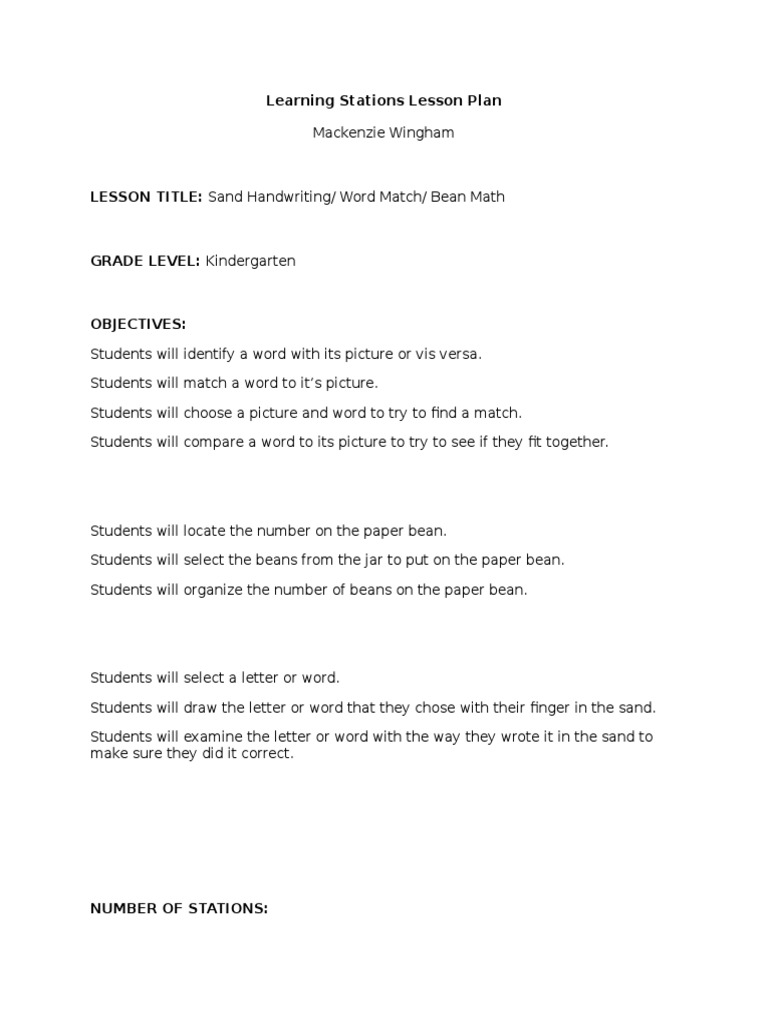 Learning Stations Lesson Plan | PDF | Lesson Plan | Sharing