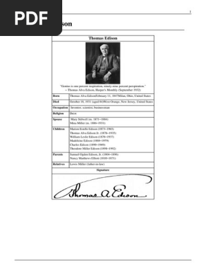 Thomas Edison Pdf Thomas Edison Incandescent Light Bulb