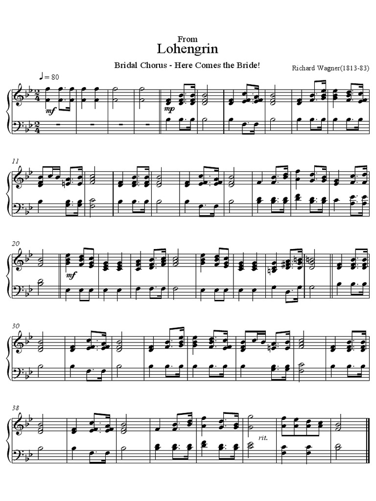 Bridal Chorus Here Comes The Bride! by Wagner For Easy Piano Sheet Music PDF