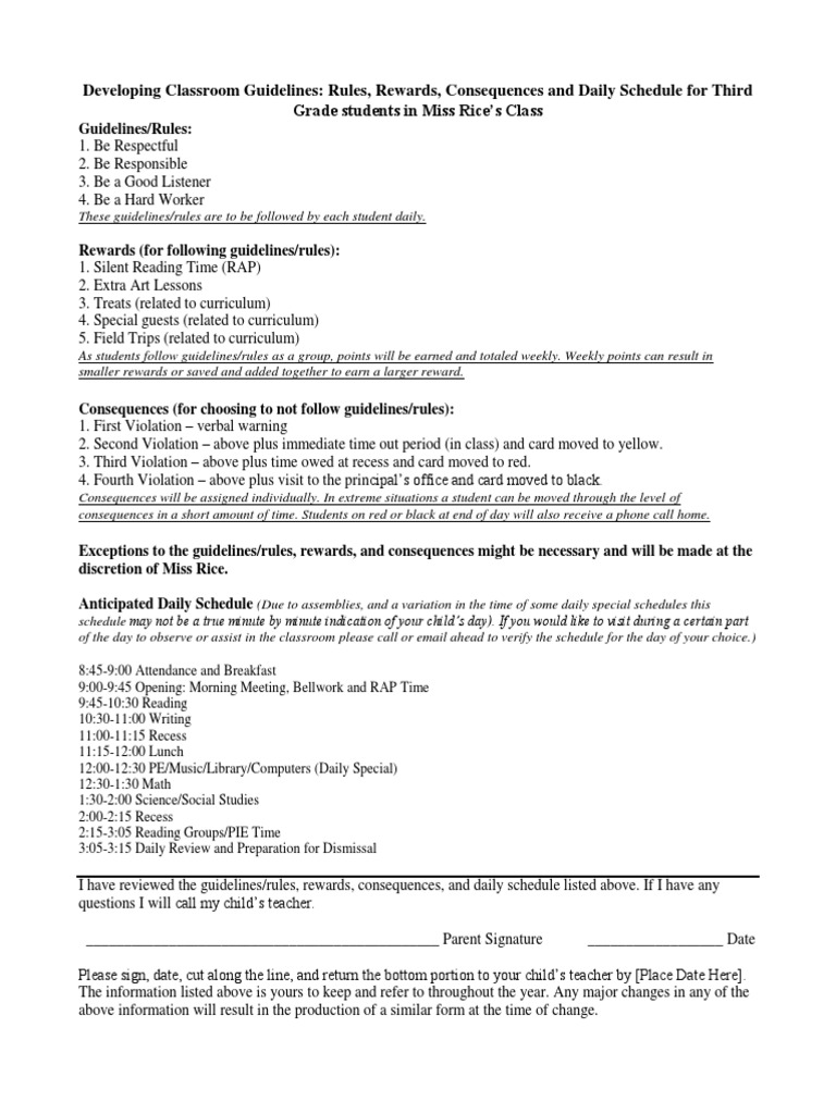 Third Grade Classroom Guidelines & Schedule | PDF | Wellness
