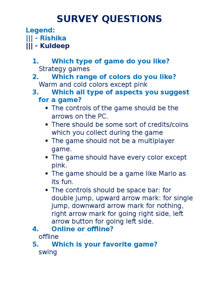 Game Preferences Survey Insights | PDF