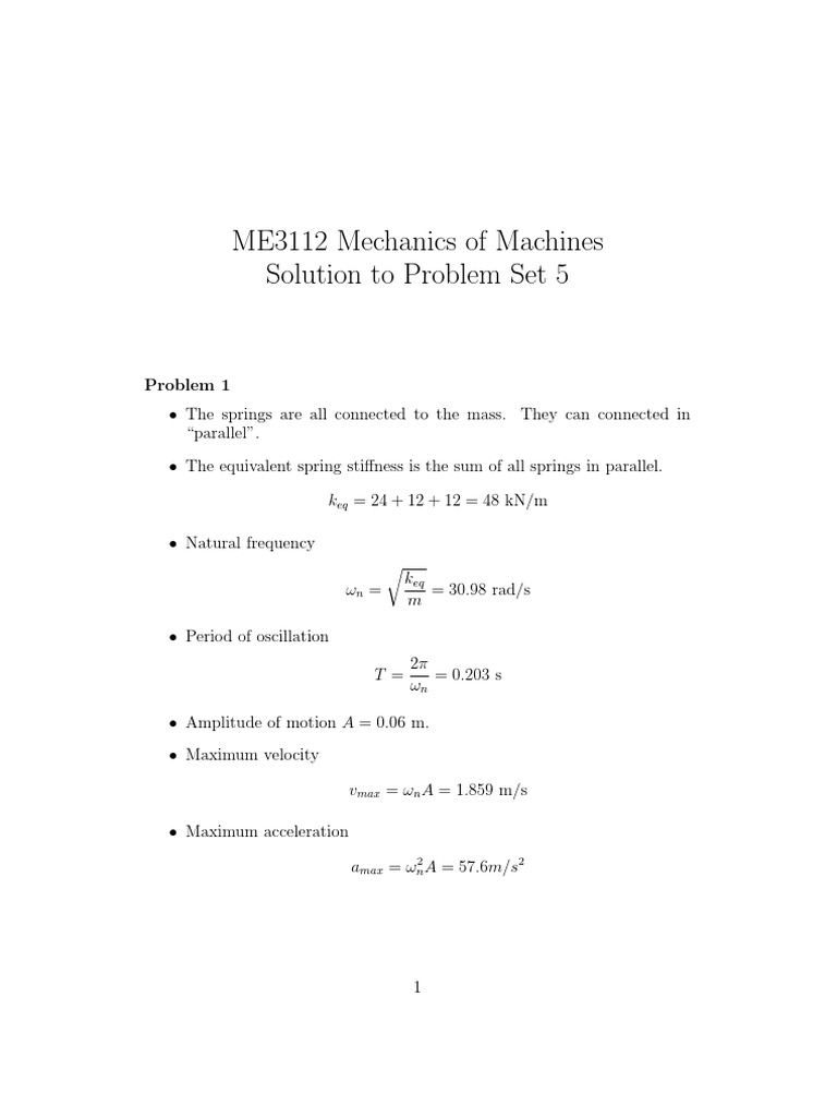 ME3112 Mechanics of Machines Solution To Problem Set 5 | PDF | Science ...