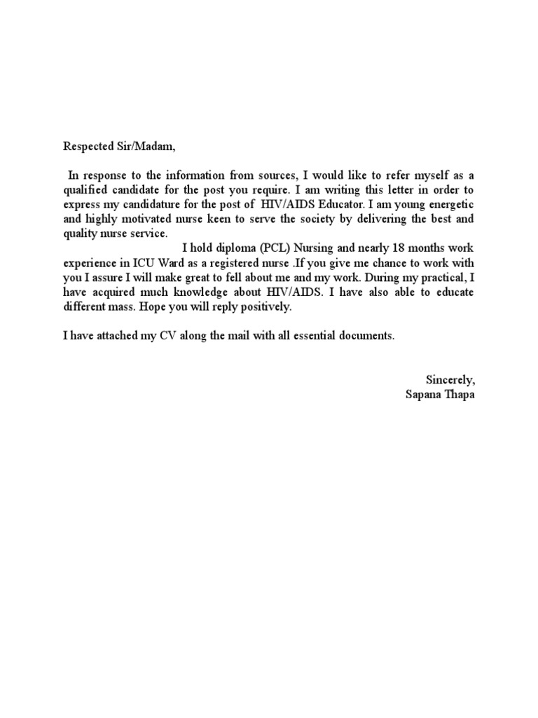 Cover Letter HIV AIDS Educator Sample