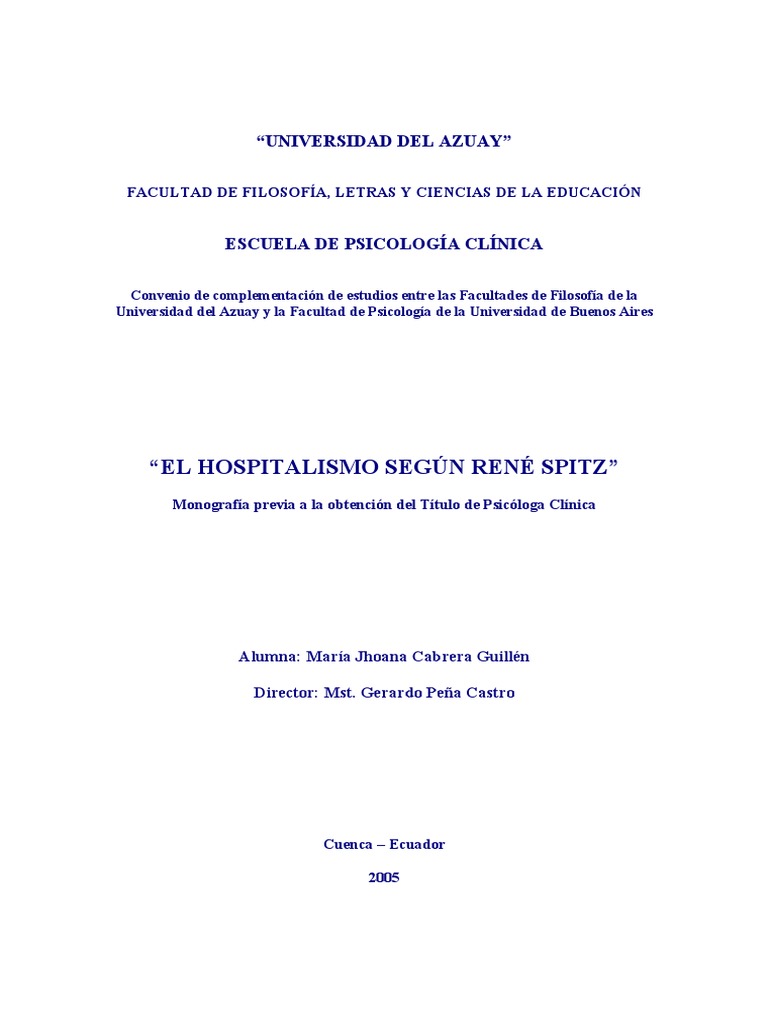 Sindrome de Hospitalismo - René Spitz | PDF | Percepción | Psicoanálisis