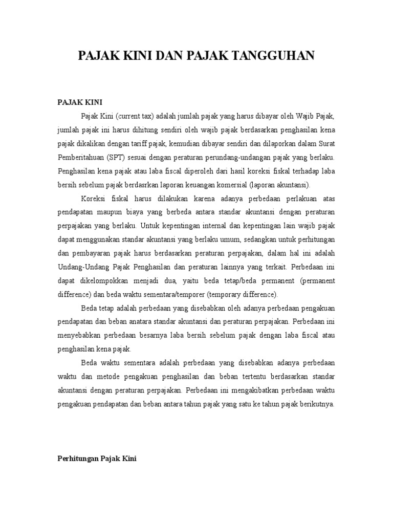 Pajak Kini Dan Pajak Tangguhan