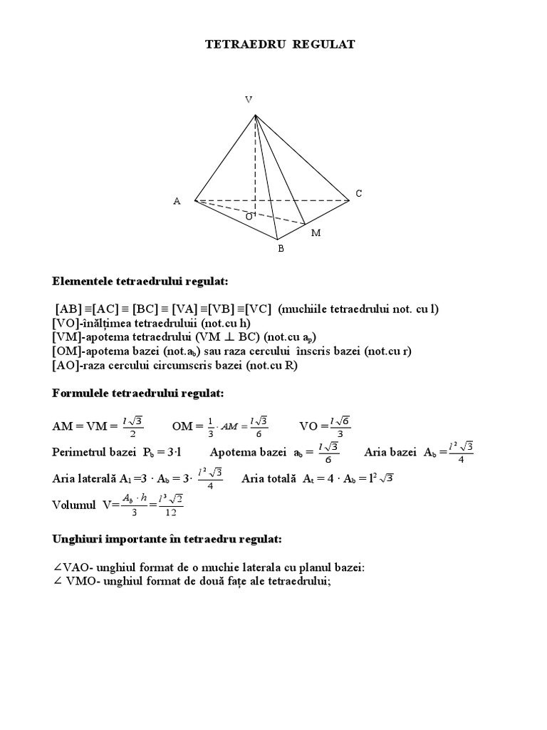 Volumul Tetraedrului Regulat Tetraedru Regulat