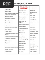 World Capital-Listed by Continent