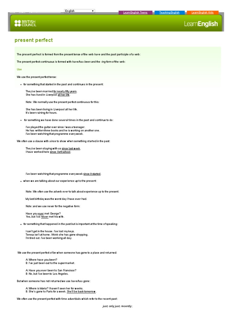 Present Perfect Tense Overview | PDF | Verb | English Language