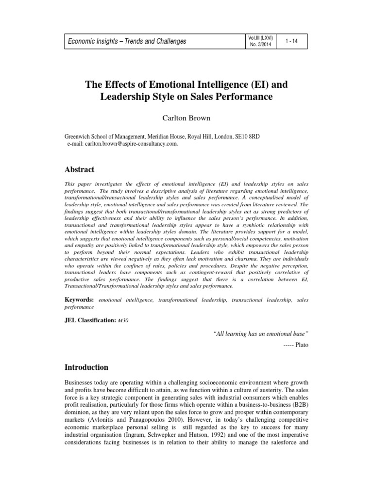 The Effects of Emotional Intelligence (EI) and Leadership Style On ...