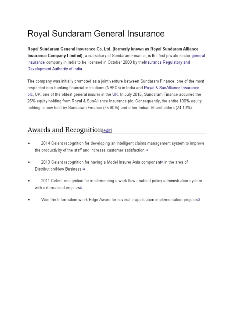 Royal Sundaram General Insurance | PDF | Vehicle Insurance | Deductible