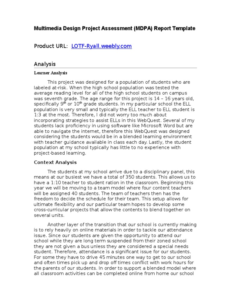 Product URL: Analysis: Multimedia Design Project Assessment (MDPA ...