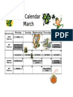 Snack Calendar March: Monday Tuesday Wednesday Thursday Friday