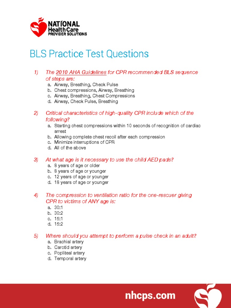 Examen BLS Cardiopulmonary Resuscitation Health Sciences