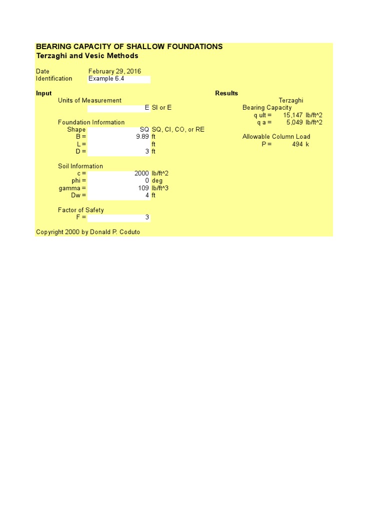 Bearing Capacity of Shallow Foundations Terzaghi and Vesic Methods | PDF