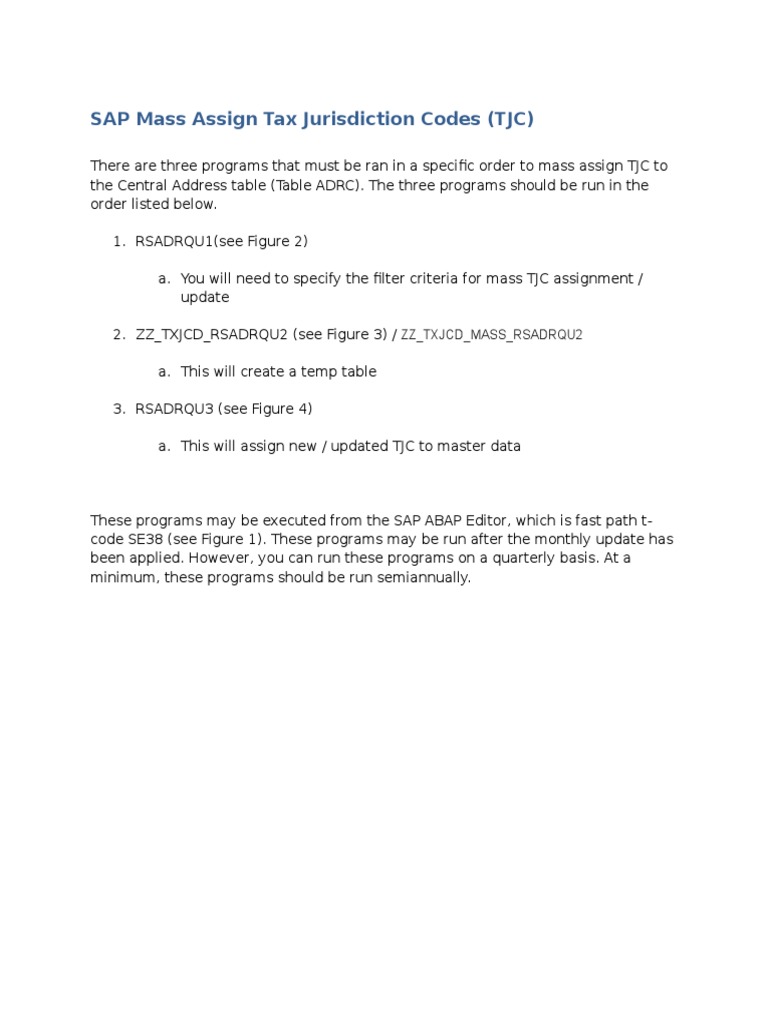 SAPInstruction On Mass Assign Tax Jurisdiction Codes PDF