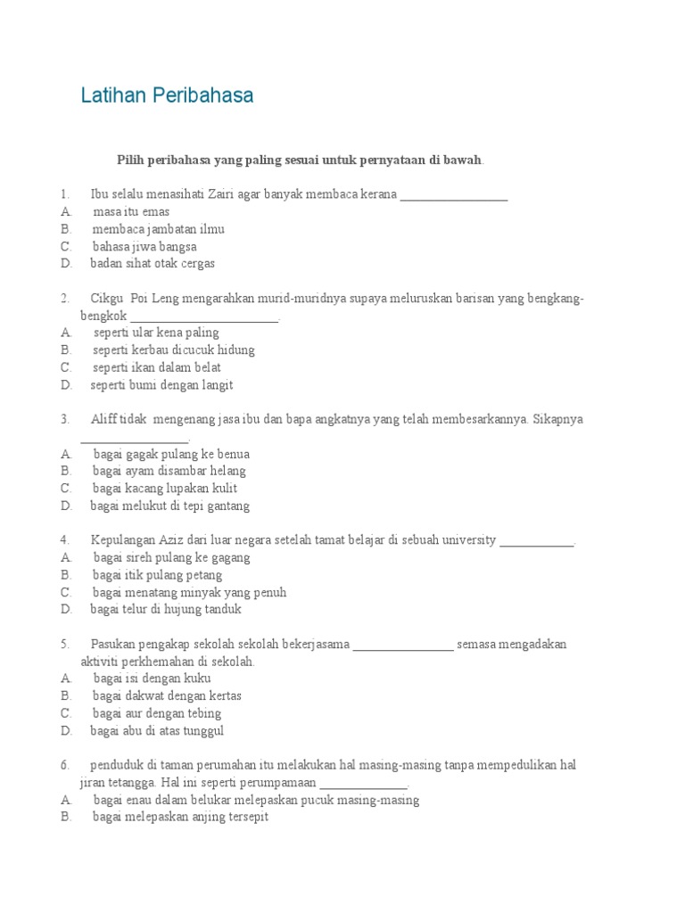 Latihan Peribahasa Tahun 5 Pdf