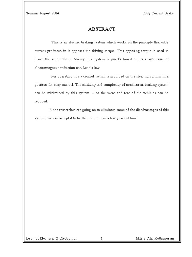 Eddy Current Brakes Seminar Report PDF Brake