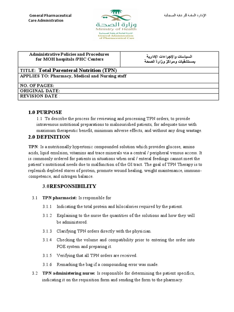 TPN Guidelines for Pharmacy Staff | PDF | Pharmacy | Pharmaceutical Drug