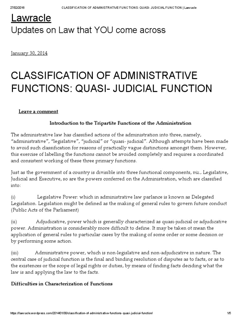 Classification Of Administrative Functions Quasi Judicial Function Lawracle Judiciaries Supreme Courts