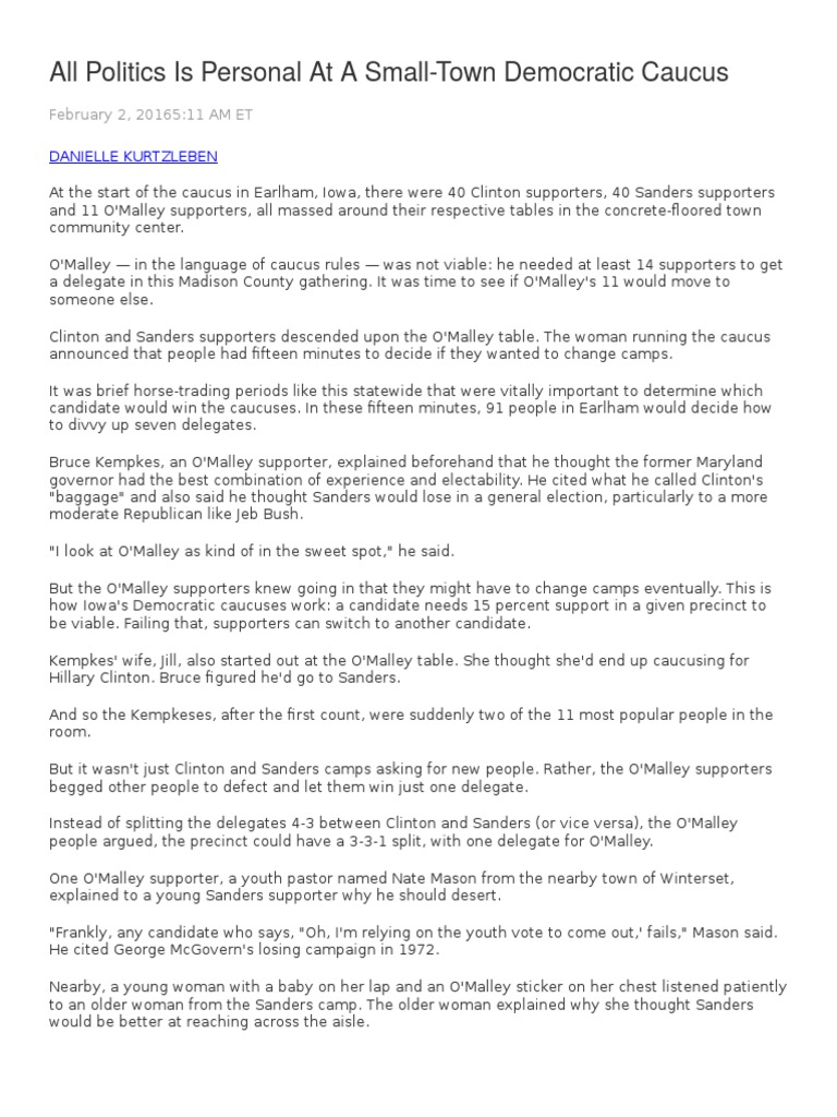 All Politics Is Personal at A SmallTown Democratic Caucus Danielle