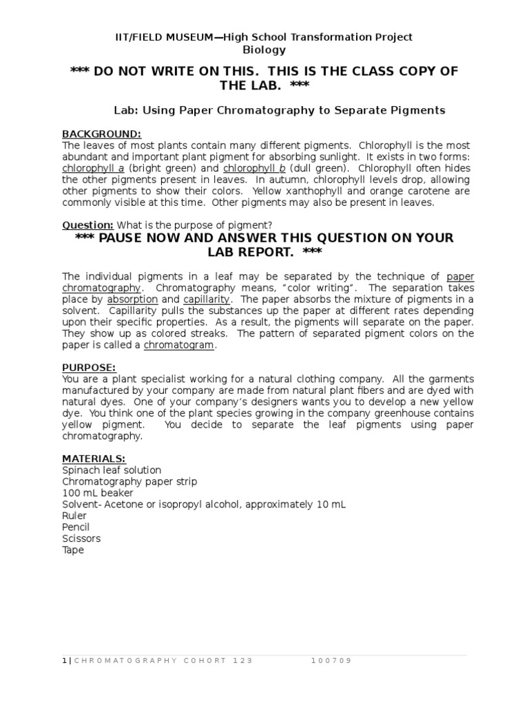 Paper Chromatography Lab Report Pdf Pigment Chlorophyll