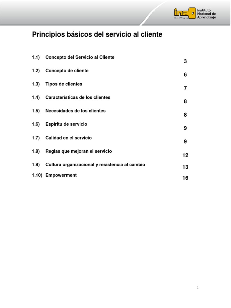 Principios Basicos Del Servicio Al Cliente Pdf Cliente Calidad