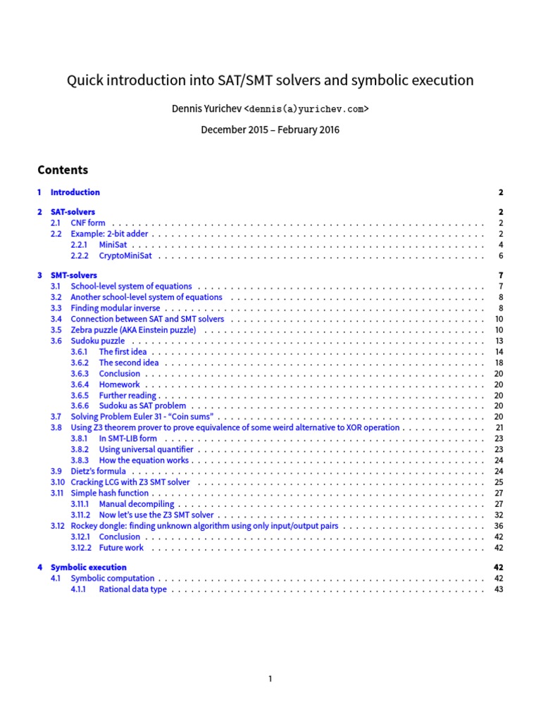 Quick Introduction Into SAT/SMT Solvers and Symbolic Execution | PDF |  Logic | Areas Of Computer Science