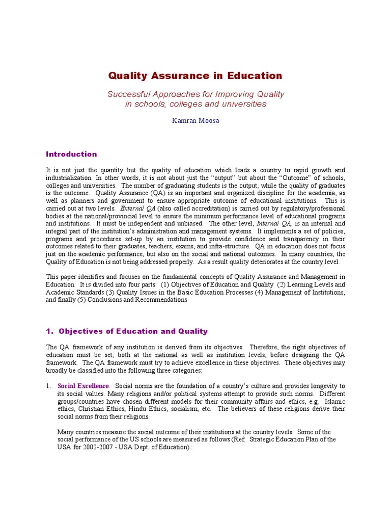Quality Assurance In Education Pdf Pdf Teachers Curriculum