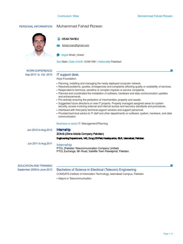 Cv template free picture