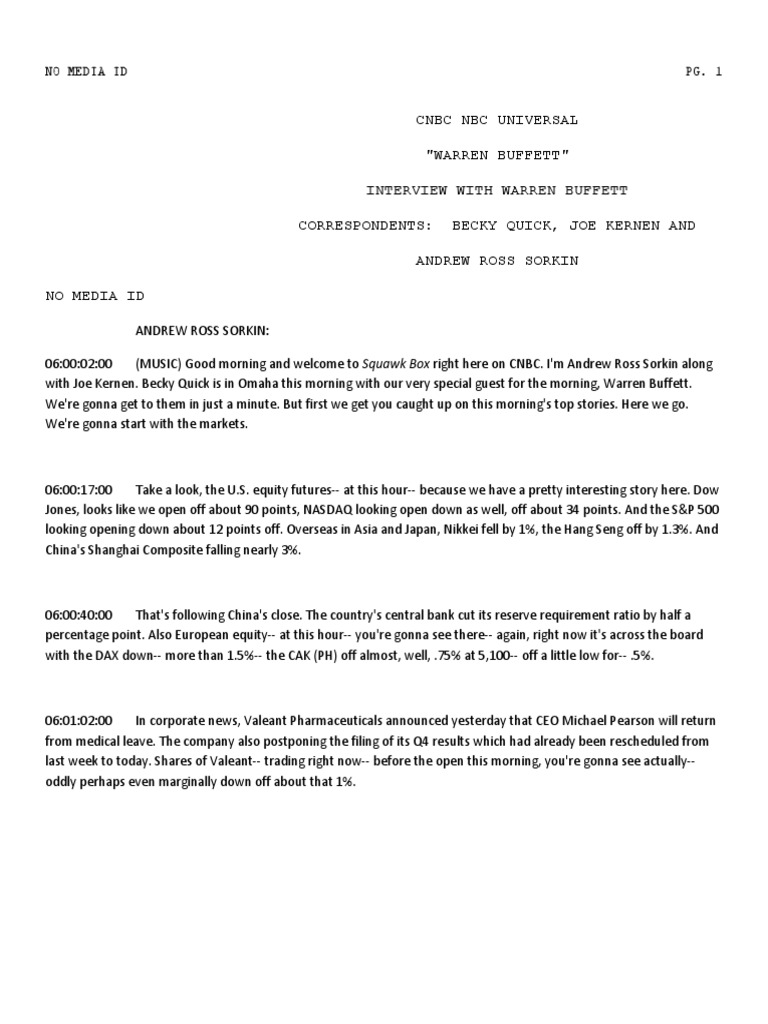 Warren Buffett CNBC Transcript, Feb 29, 2016 | PDF | Warren Buffett |  Watson (Computer)