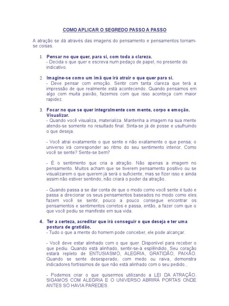 Como Aplicar o Segredo Passo A Passo | PDF