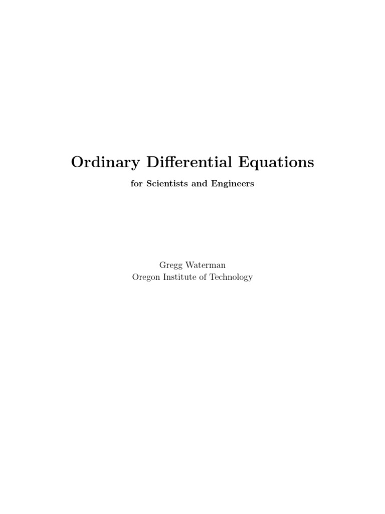 Ordinary Differential Equations For Scientists and Engineers | PDF ...