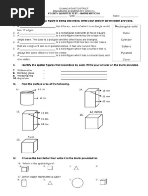 4th Periodical Test Mathematics 6