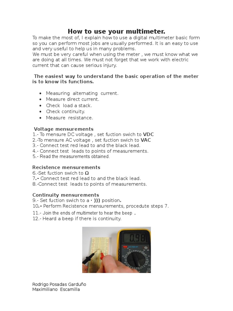 Multimeter Usage Guide for Beginners | PDF
