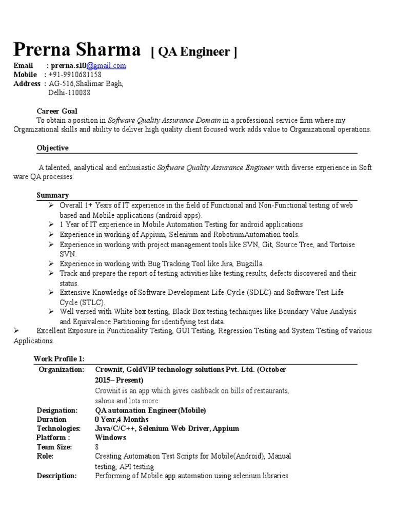 Resume Format | PDF | Quality Assurance | Selenium (Software)