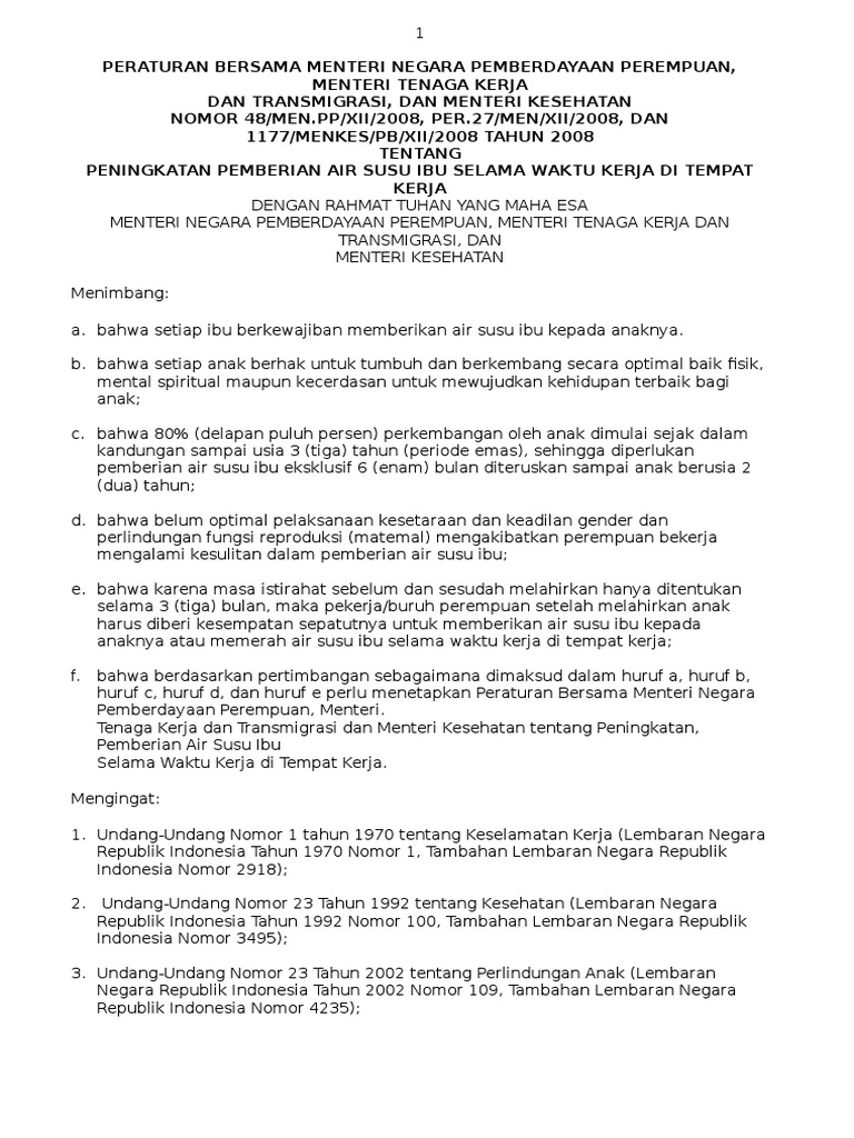 Peraturan Bersama Tiga Menteri Tentang Asi (2)