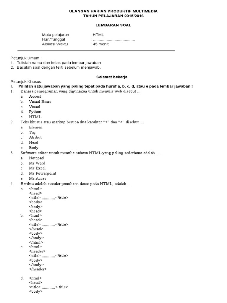 Soal Ulangan HTML Kelas X MM 1 Edit Versi 2