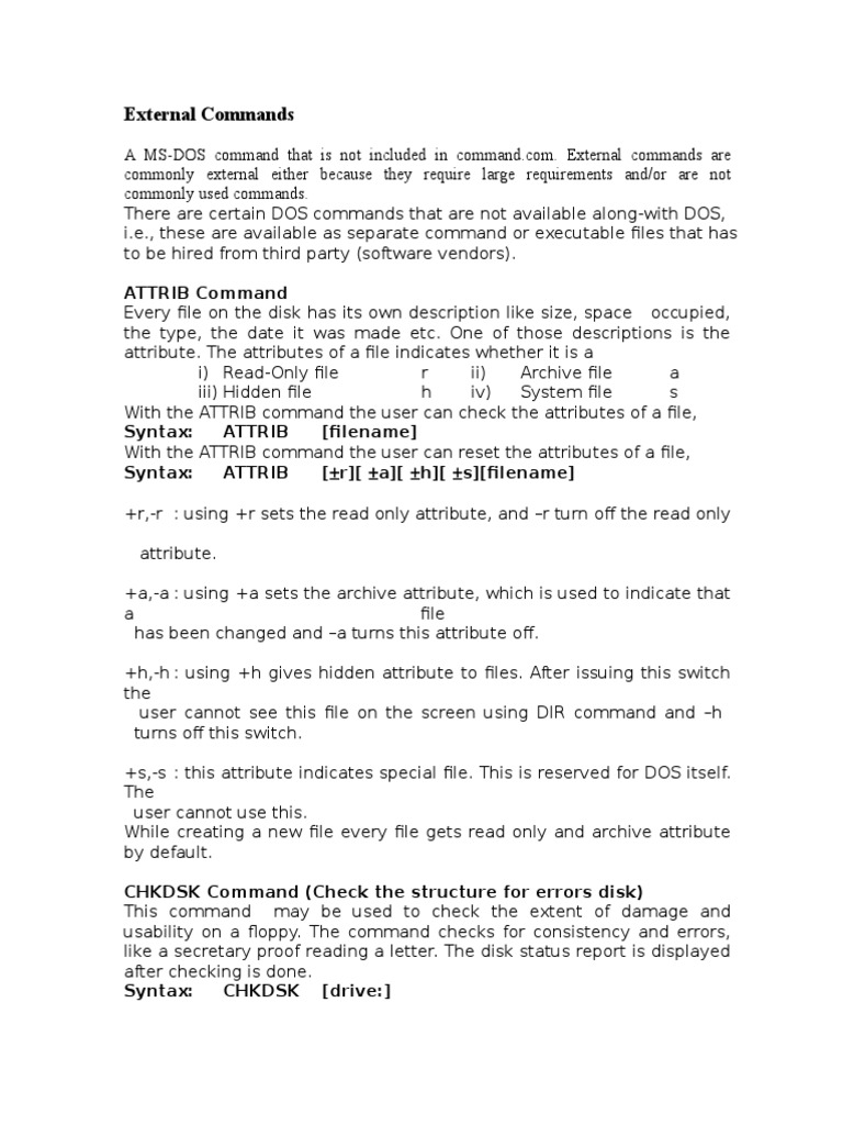 External Commands: ATTRIB Command | PDF | Computer File | Dos
