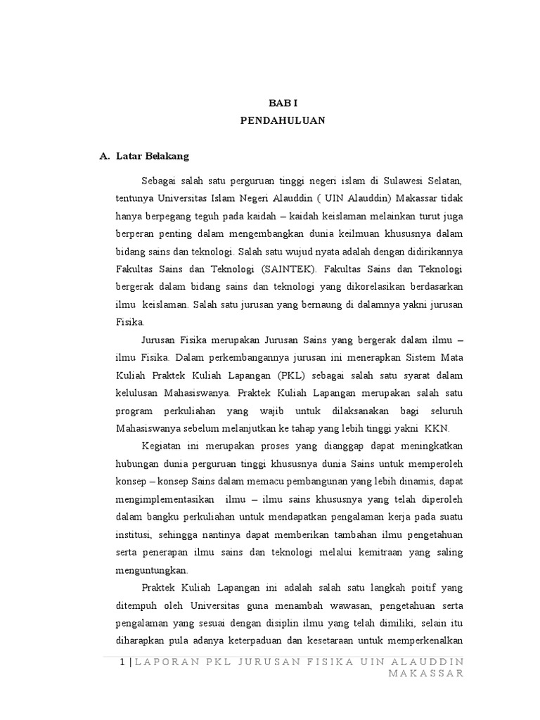 Contoh Laporan Praktek Kerja Lapangan (PKL)