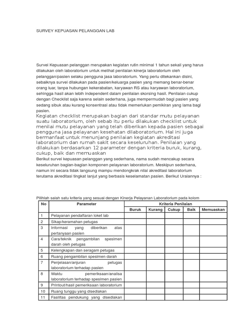 Survey Kepuasan Pelanggan Lab