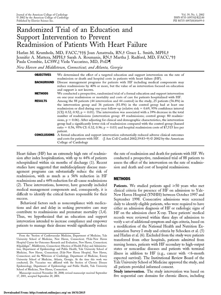 Randomized Trial of An Education and Support Intervention To Prevent