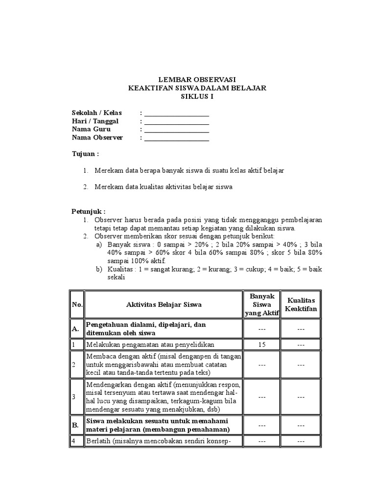 LEMBAR OBSERVASI siswa