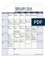 2016 Monthly Calendar - Landscape - Feb