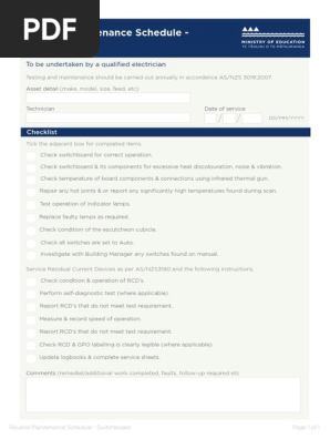 Routine Maintenance Schedule Switchboard Pdf Equipment Engineering